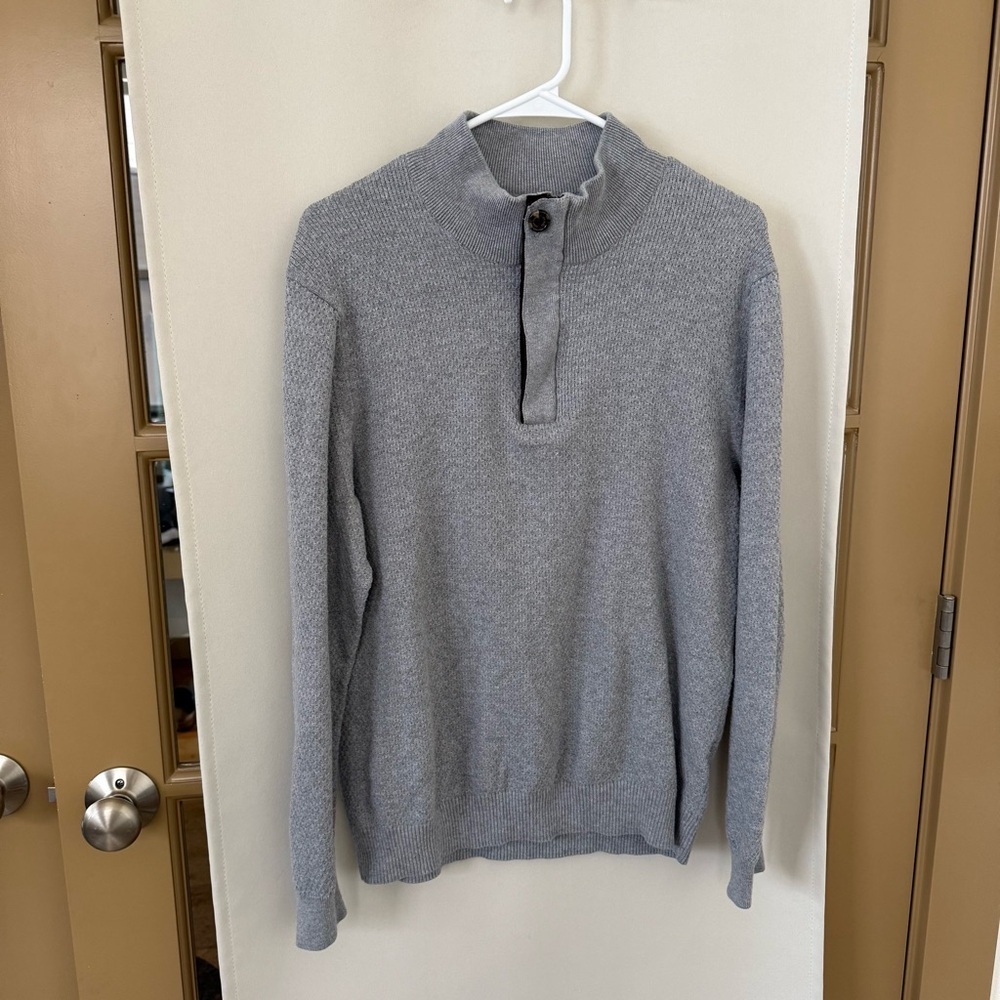 Tasso Elba Men's Large Grey 1/4 Zip Supima‎ Cotton Long Sleeve Sweater